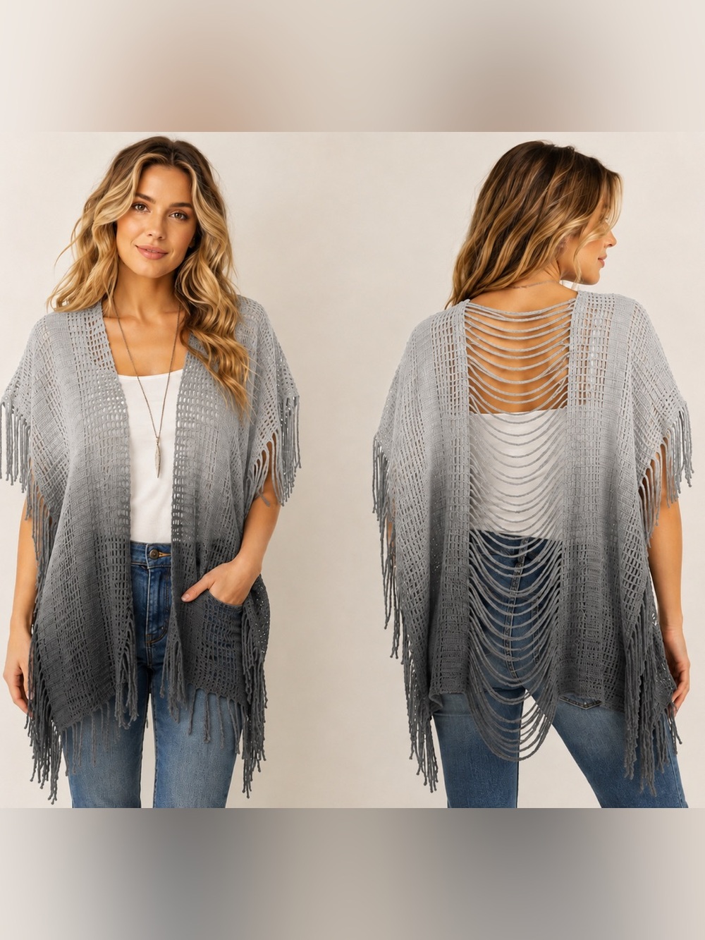 Ombre Fringe Cape Ruana OSFA NWOT